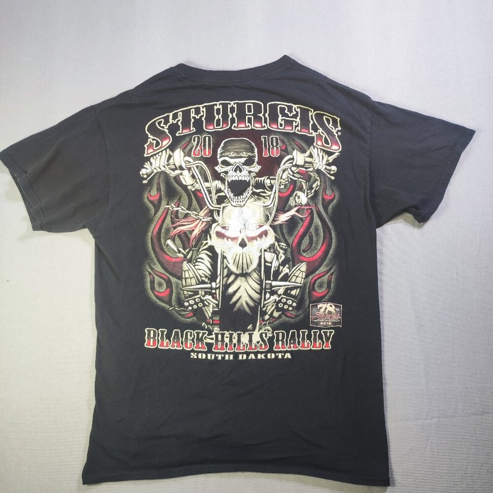 Biker short sleeve T-shirt men's size M black with double side graphic design - Picture 3 of 6